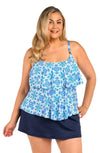 24TH & OCEAN PLUS SIZE BEACHSIDE TILE TIERED TANKINI TOP - tankini tops - 24TH & OCEAN