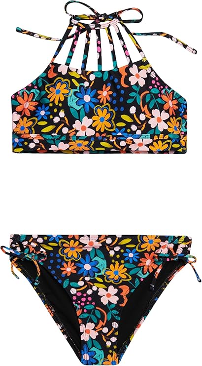 HOBIE GIRLS WILD FLOWER STRAPPY HIGH NECK BIKINI SET - CHILDRENS - HOBIE GIRLS