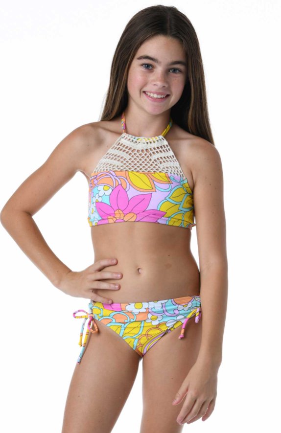 HOBIE GIRLS WOODSTOCK CROCHET HIGH NECK BIKINI SET - CHILDRENS - HOBIE GIRLS