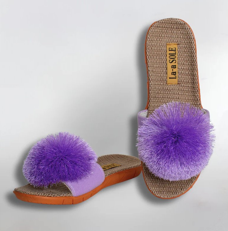 LADIES FASHION NOVELTY POM POM SLIDE SANDALS - sandals - La - a Sole