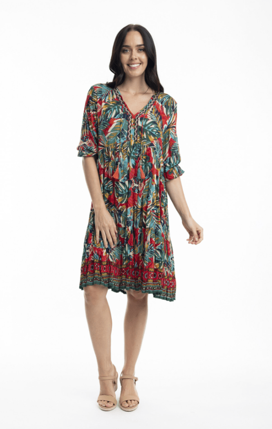 ORIENTIQUE RIO V - NECK RAYON 1/2 SLEEVE DRESS - dresses - ORIENTIQUE