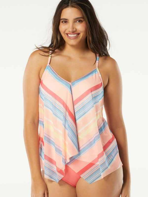 RETRO STRIPED D Cup Loop Front Tankini Top