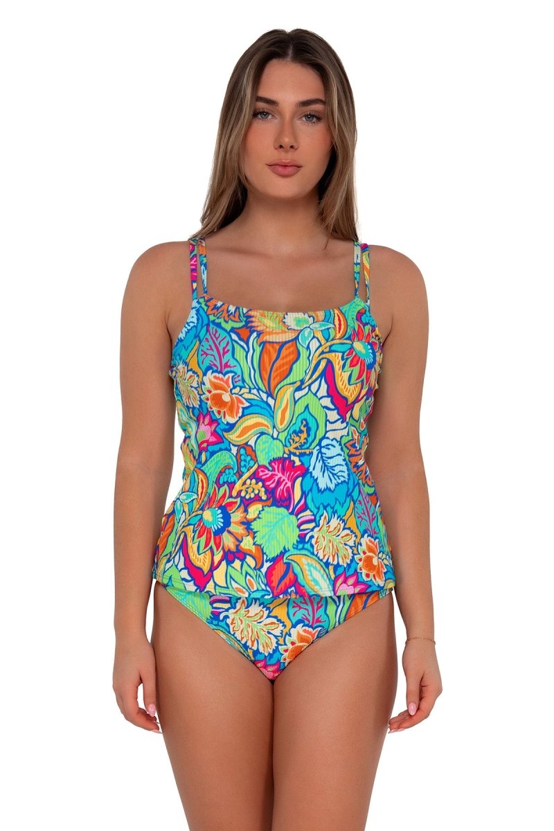 SUNSETS PRINTED TAYLOR CUP SIZE TANKINI TOP - tankini tops - SUNSETS