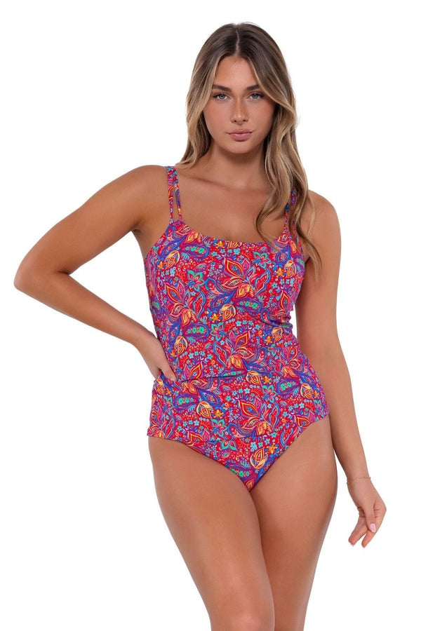 SUNSETS PRINTED TAYLOR CUP SIZE TANKINI TOP - tankini tops - SUNSETS