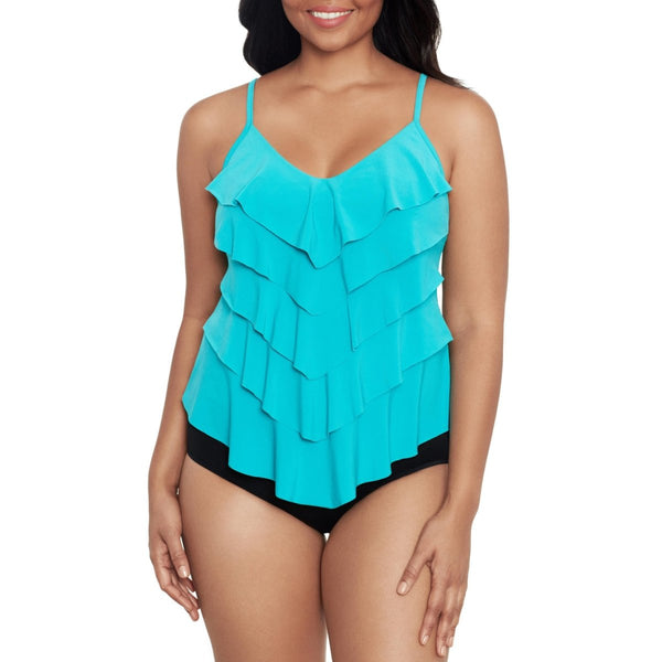 September Frill Tankini Top and Shorts Two Piece Swimsuit Set (Black P –  Pluspreorder
